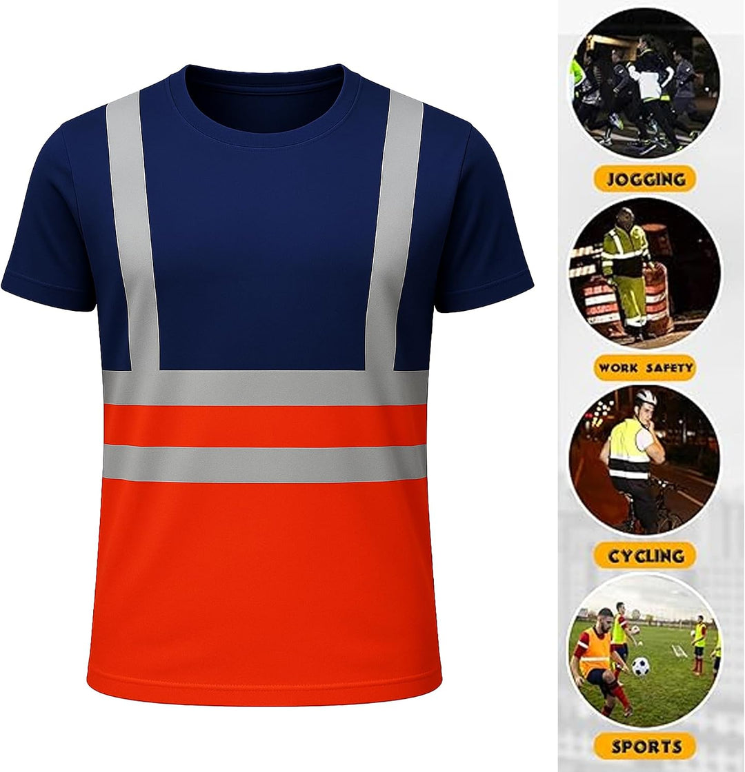 NOROZE Herren Hi-Viz T-Shirt Arbeitskleidung Reflektierendes Band Hohe Sichtbarkeit Sicherheitsmante
