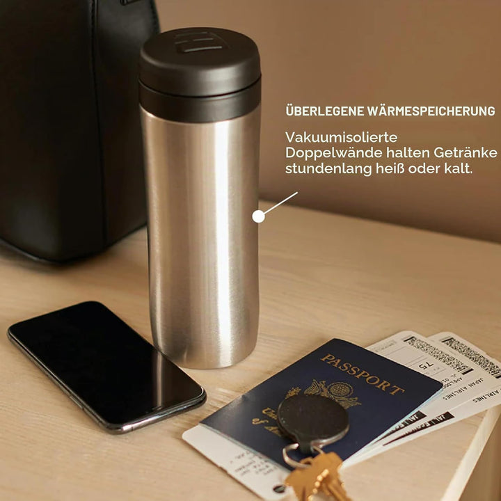 ESPRO Reise-French Press Travel Press, Mini Coffee Maker mit Thermo-Funktion, Edelstahl, Kaffee, to