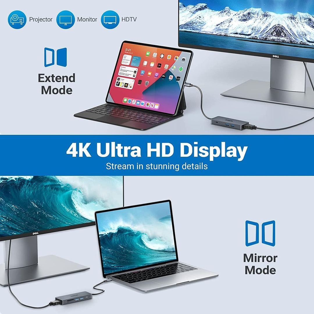 HOPDAY 10 in 1 USB C Hub, USB C Adapter MacBook Pro/Air Ipad Pro Adapter mit 4K HDMI Ausgang, kompat