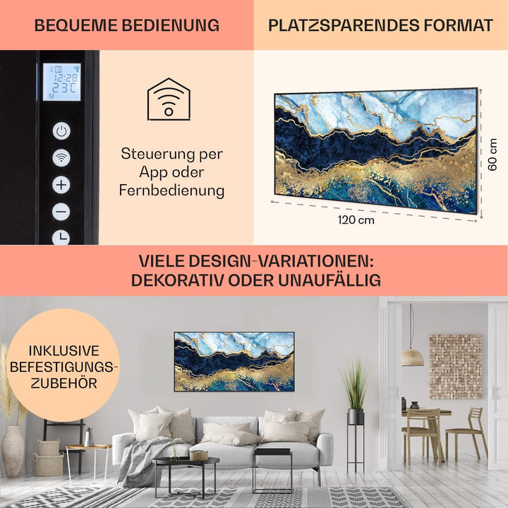 Klarstein Infrarotheizung mit Thermostat, 700W Elektroheizung, Smart Home Bild-Infrarotheizung zur W