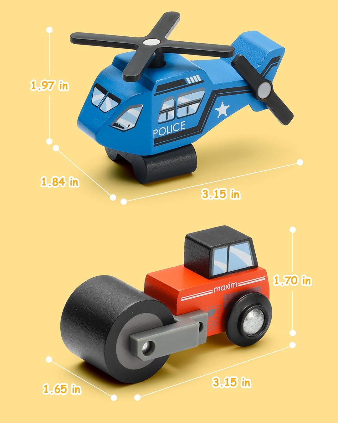 SainSmart Jr. Holzfahrzeuge Set (10 Stück), Spielzeug Autos mit Feuerwehr, Polizei, Krankenwagen &amp; B