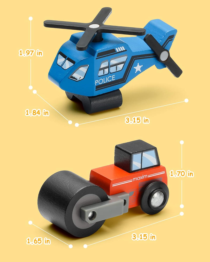 SainSmart Jr. Holzfahrzeuge Set (10 Stück), Spielzeug Autos mit Feuerwehr, Polizei, Krankenwagen &amp; B