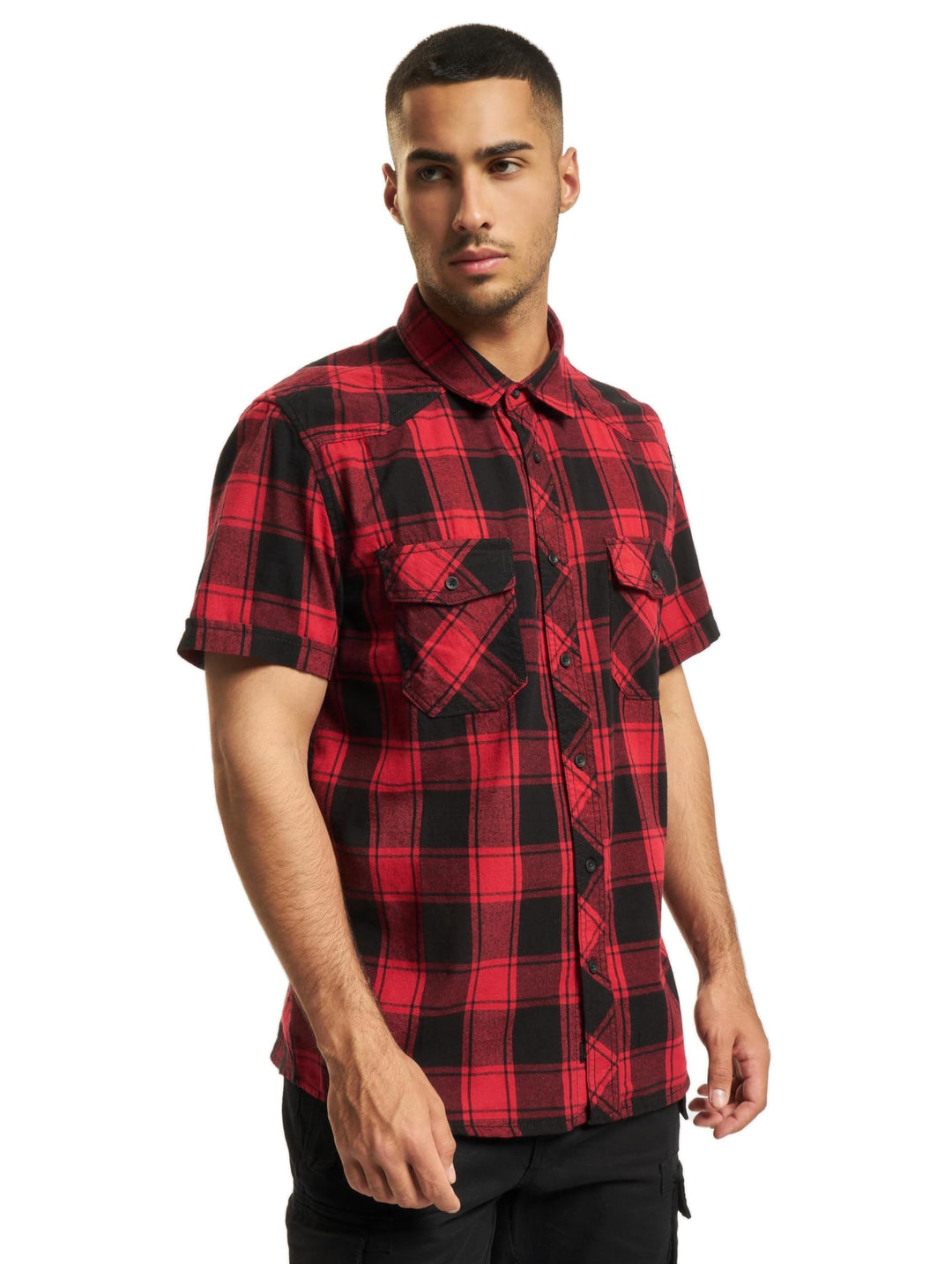 Brandit Check Shirt Short Sleeve, Verschiedene Farbvarianten, Grössen S bis 7XL, Rot-schwarz