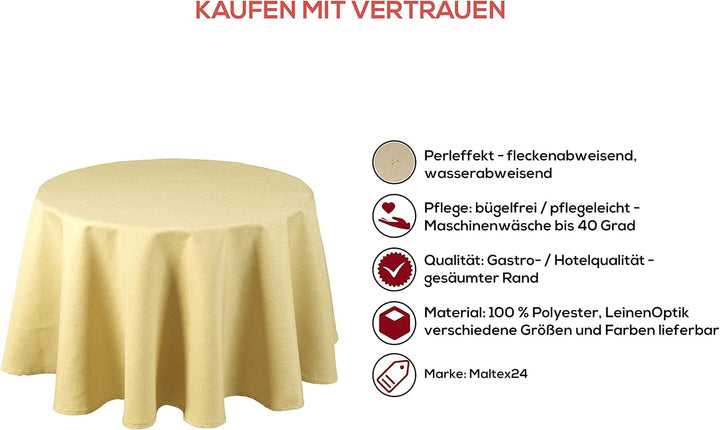 Textil Tischdecke - Leinen Optik - wasserabweisend oval (Ecru, oval 135x180) Ecru oval 135x180, Ecru