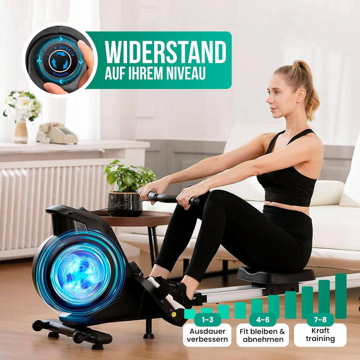 Avalo Rudergerät zusammenklappbar mit Display - Rudergerät mit 8 Widerstandsstufen - Rudergerät für