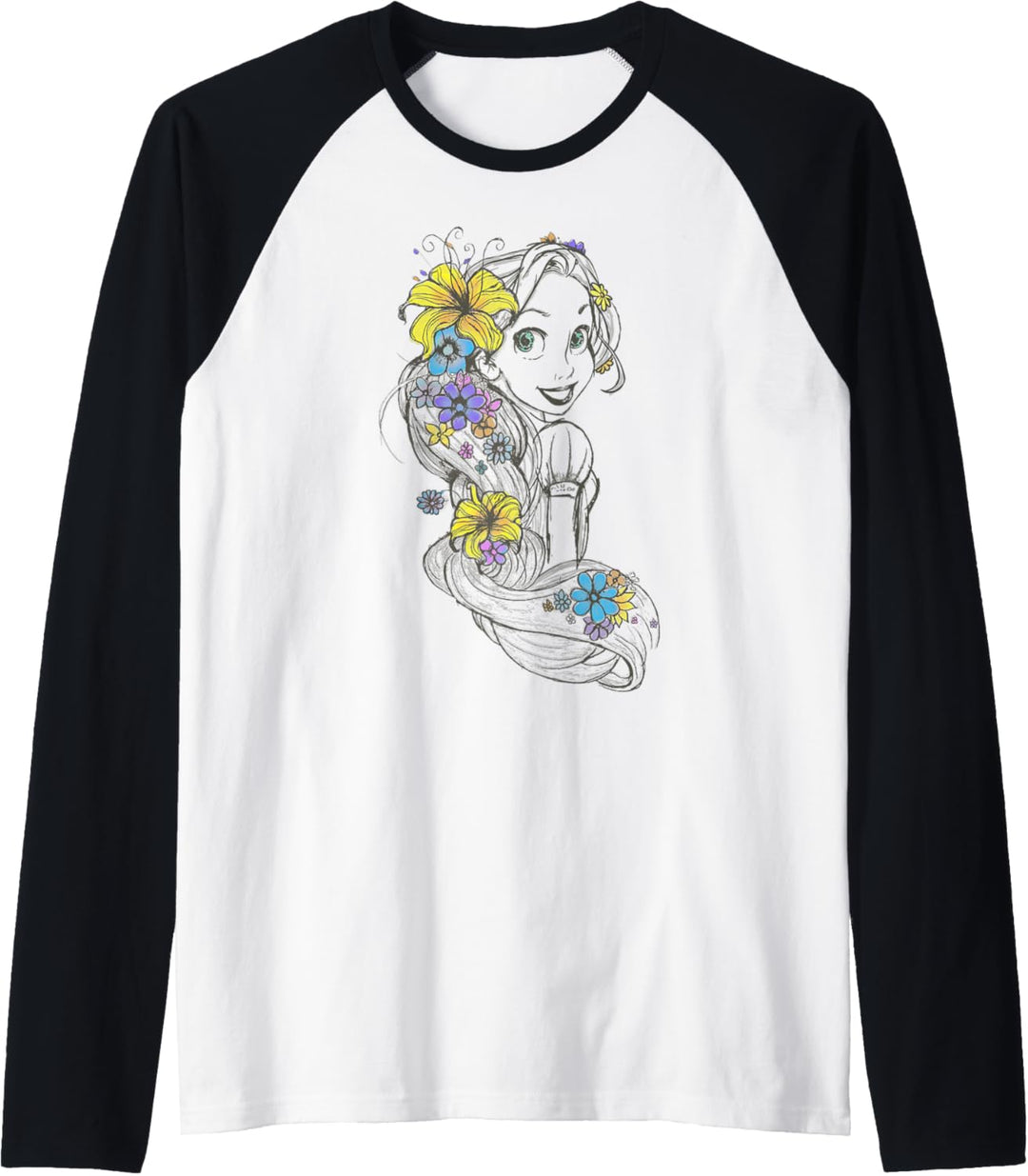 Disney Tangled Rapunzel Floral Pencil Sketch Raglan