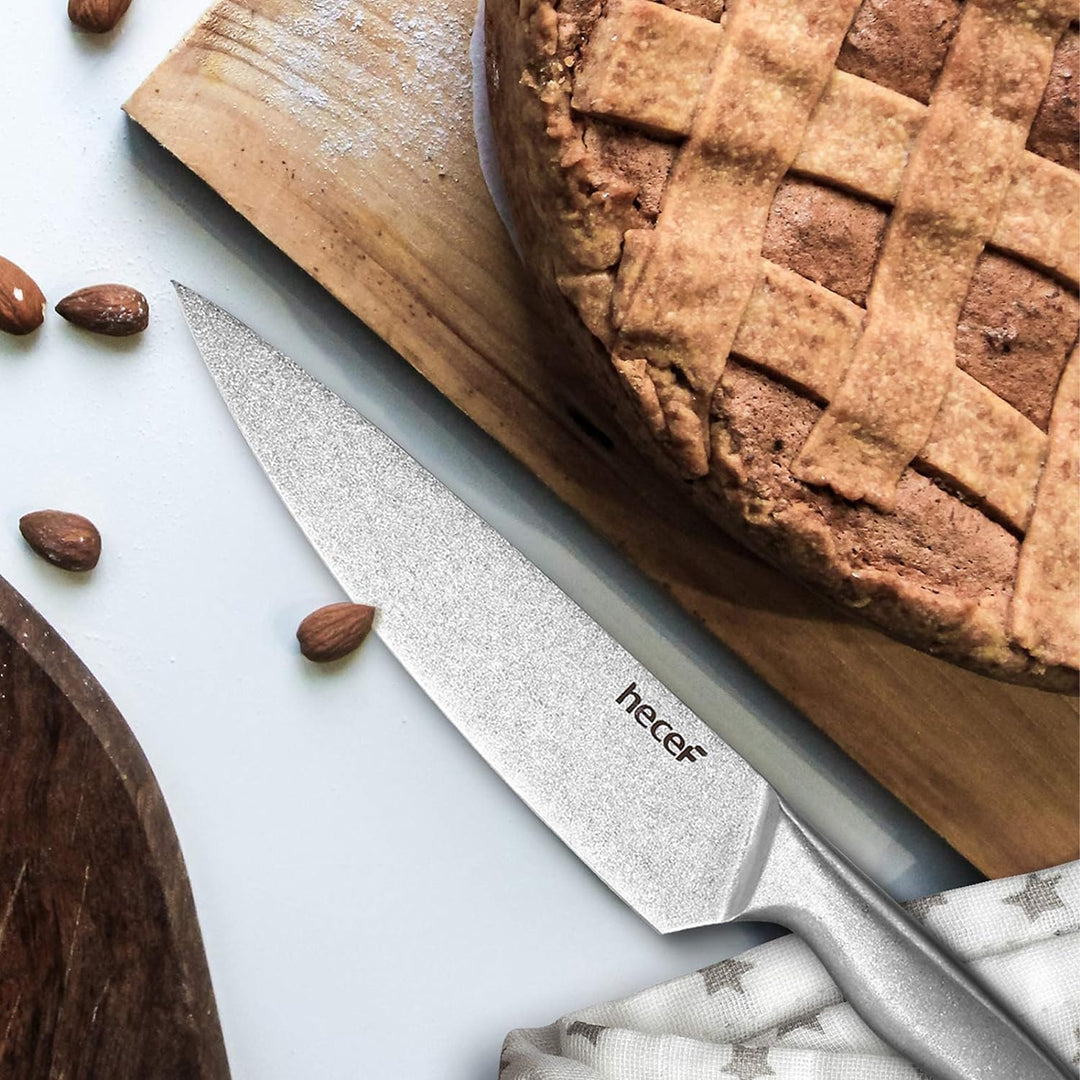 hecef Messerset mit 5 Slots Rolltasche und Messerscheide, Weinlese Stonewashed Edelstahl Messer Set