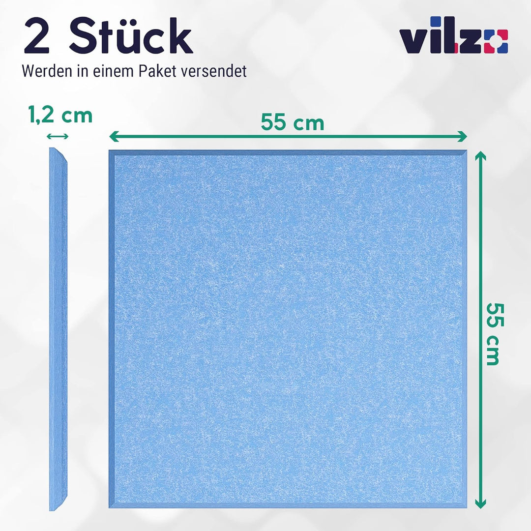 vilz Akustikfilz Paneel 2 Stück aus 100% recyceltem Filz - Schallschutz Filzplatten quadratisch 550x