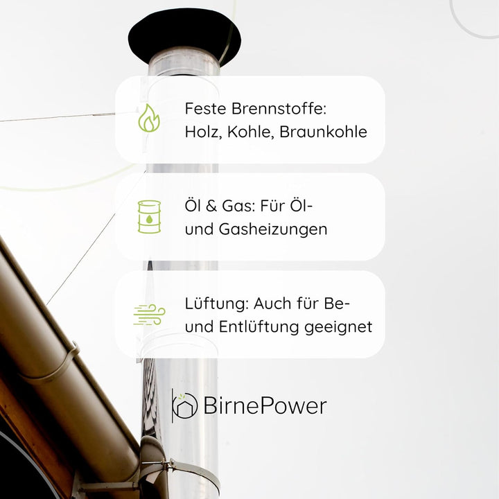 BirnePower Edelstahl Ofenrohr Kaminrohr Abgaselemente: Rohr Bogen Ofenknie T-Stück Regenhaube Rauchr