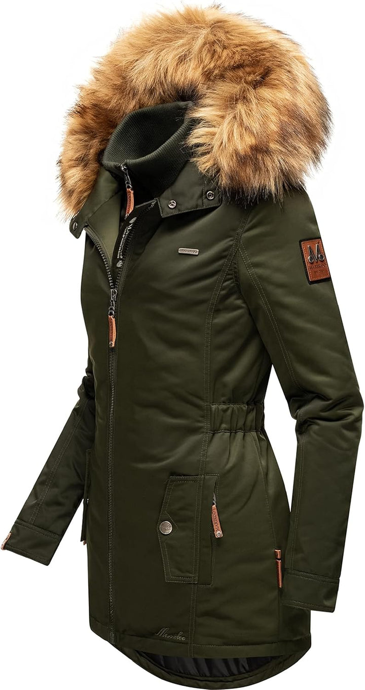 MARIKOO Damen Warmer Winterparka mit Kapuze Sanakoo XS-XXL S Olive, S Olive