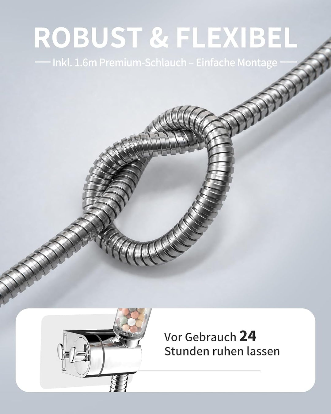 OFFO Filter Duschkopf mit Schlauch 1,6m und Halterung, Handbrause mit 6 Strahlarten, 13cm Duschkopf
