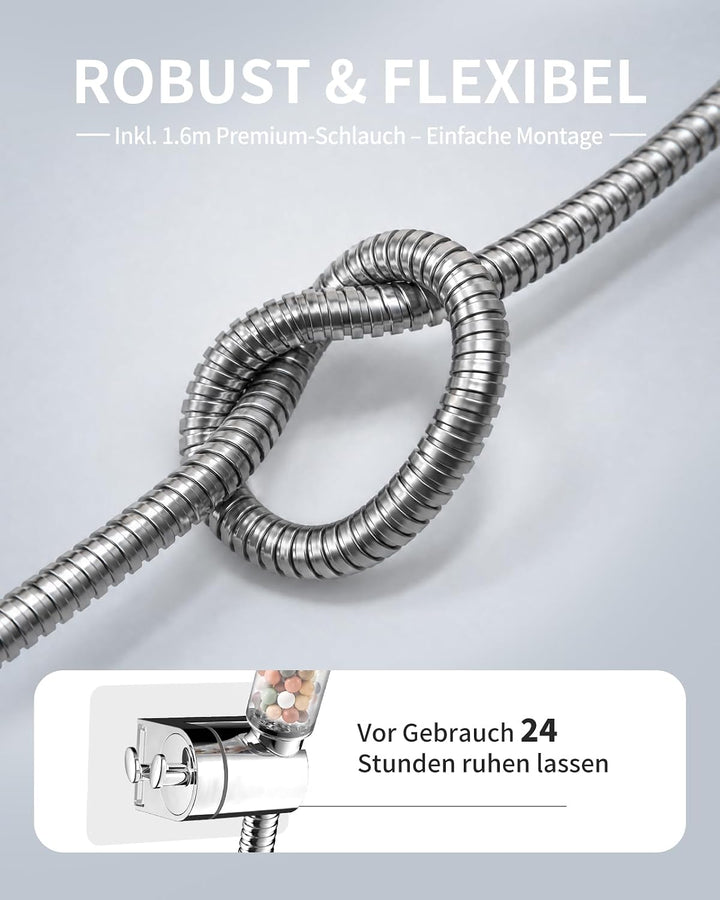 OFFO Filter Duschkopf mit Schlauch 1,6m und Halterung, Handbrause mit 6 Strahlarten, 13cm Duschkopf