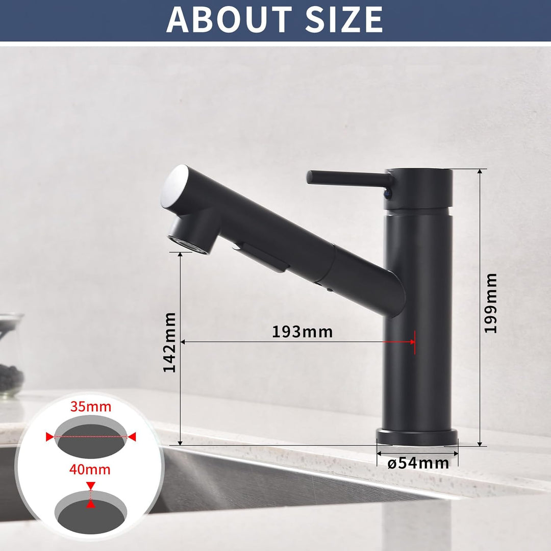 HOMELODY Wasserhahn Küche/Bad Schwarz Ausziehbar, Küchenarmatur mit Brause Zwei Wasserstrahlarten, A