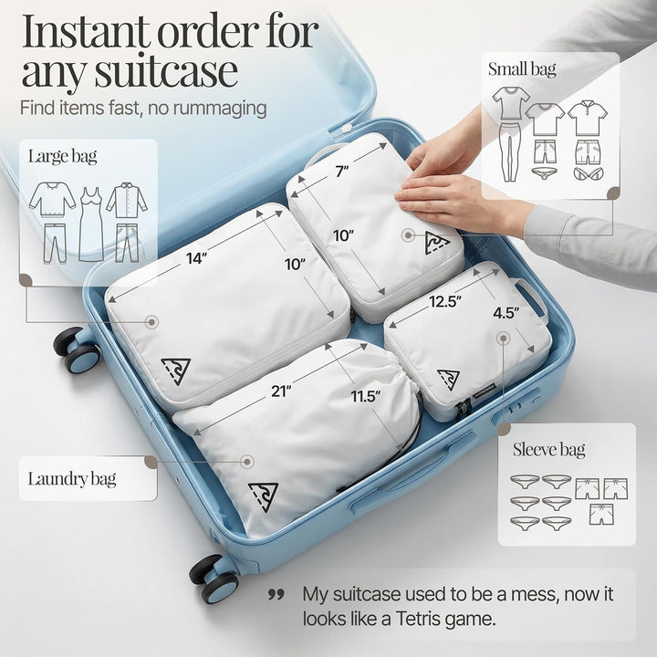 Deluxe Kompressions-Verpackungswürfel für Reisen, Platz maximieren im Gepäck, patentiertes HybridMax