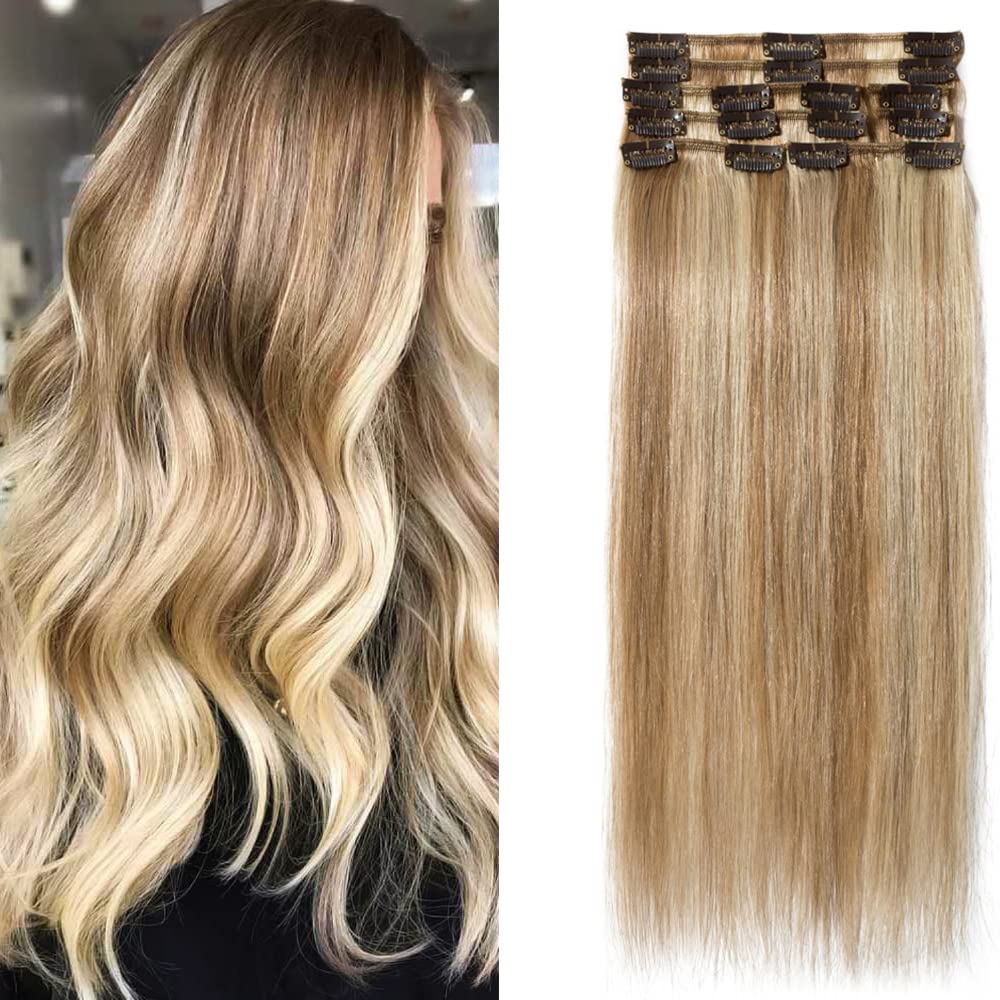 TESS Clip in Extensions Echthaar, 8pcs Clip in Haarverlängerung Remy Echt Haare Natürliche 18 Clips