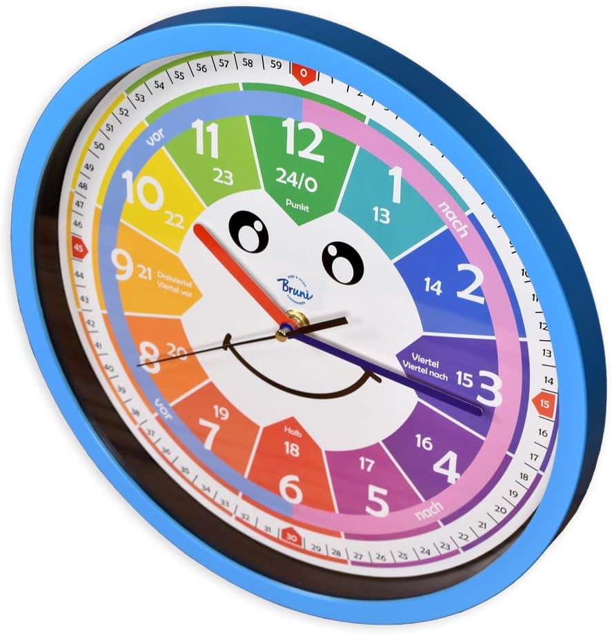 Bruni Kinderwanduhr ohne Tickgeräusche - Wanduhr zum Lernen für Kinder, als Uhr fürs Kinderzimmer ge