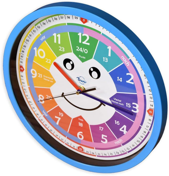 Bruni Kinderwanduhr ohne Tickgeräusche - Wanduhr zum Lernen für Kinder, als Uhr fürs Kinderzimmer ge