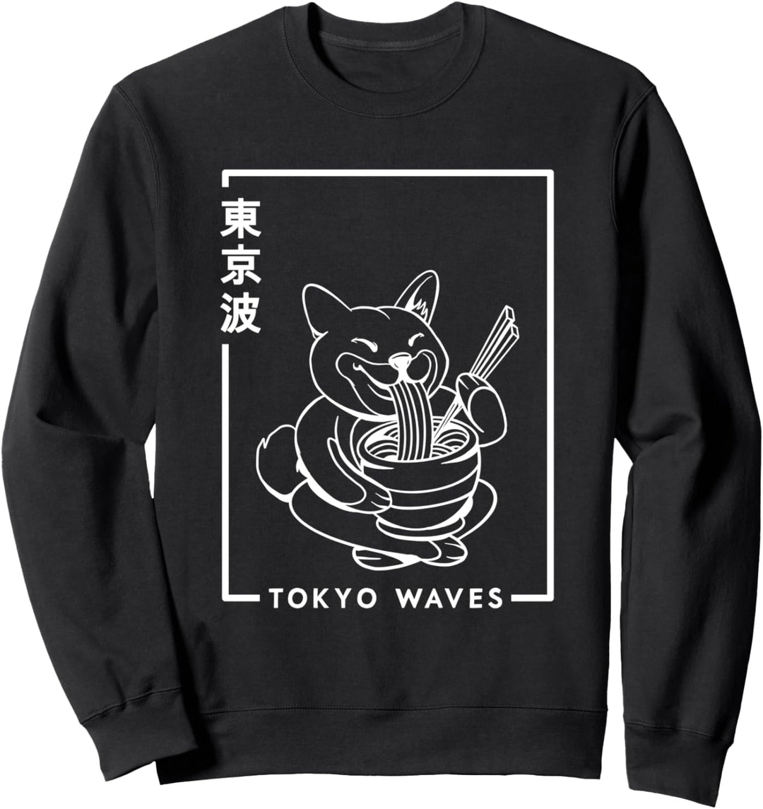 Japanische Shiba Inu Hund, der Ramen isst, minimalistische japanische Kunst Sweatshirt