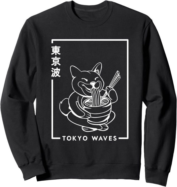 Japanische Shiba Inu Hund, der Ramen isst, minimalistische japanische Kunst Sweatshirt