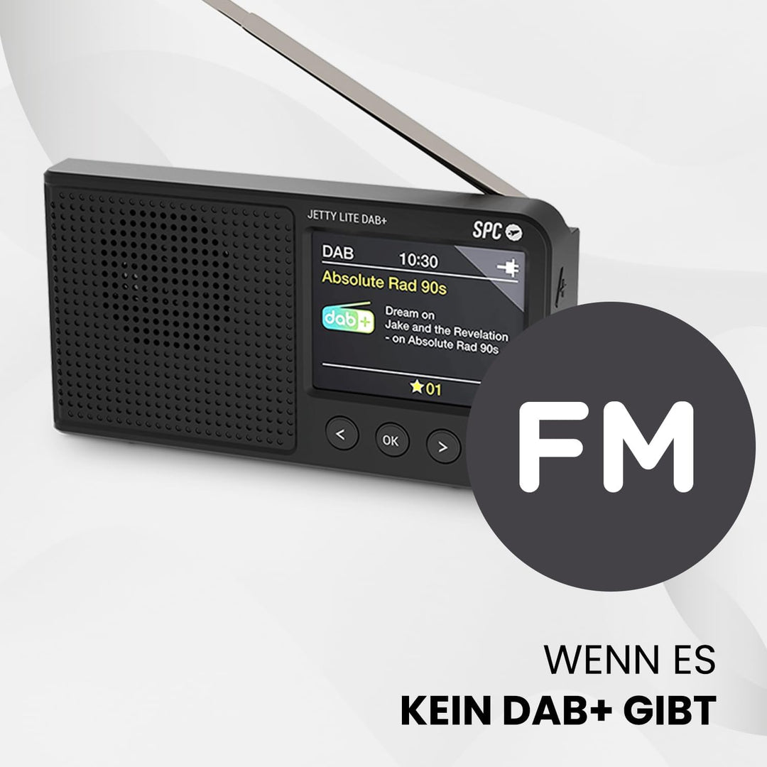 SPC Jetty Lite DAB+ | Tragbares Radio mit DAB+/UKW RDS | 80 Speicherplätze | 2,4" TFT-Farbdisplay |