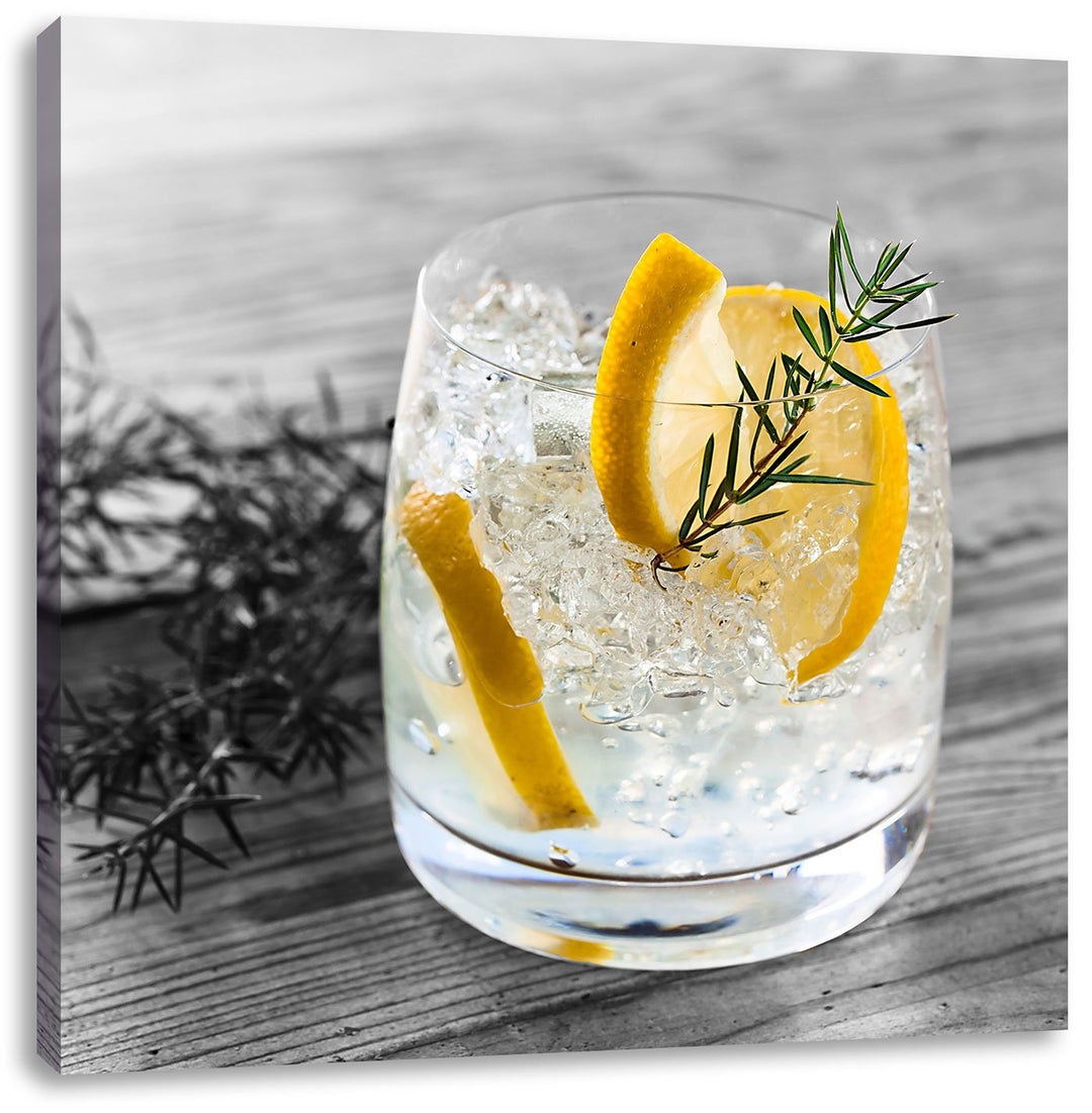 Pixxprint Drink mit Zitrone und Rosmarin als Leinwandbild/Grösse: 70x70 cm/Wandbild/Kunstdruck/ferti