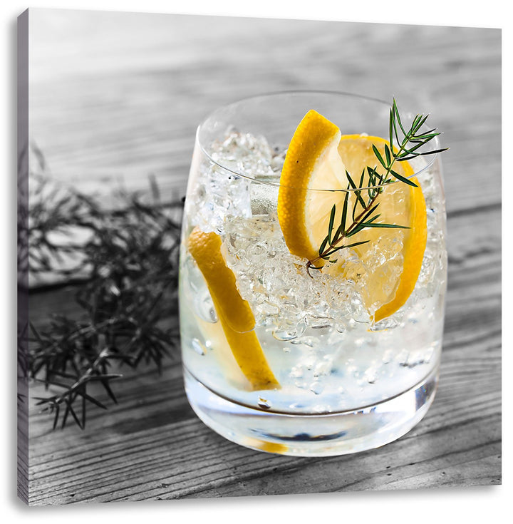 Pixxprint Drink mit Zitrone und Rosmarin als Leinwandbild/Grösse: 70x70 cm/Wandbild/Kunstdruck/ferti