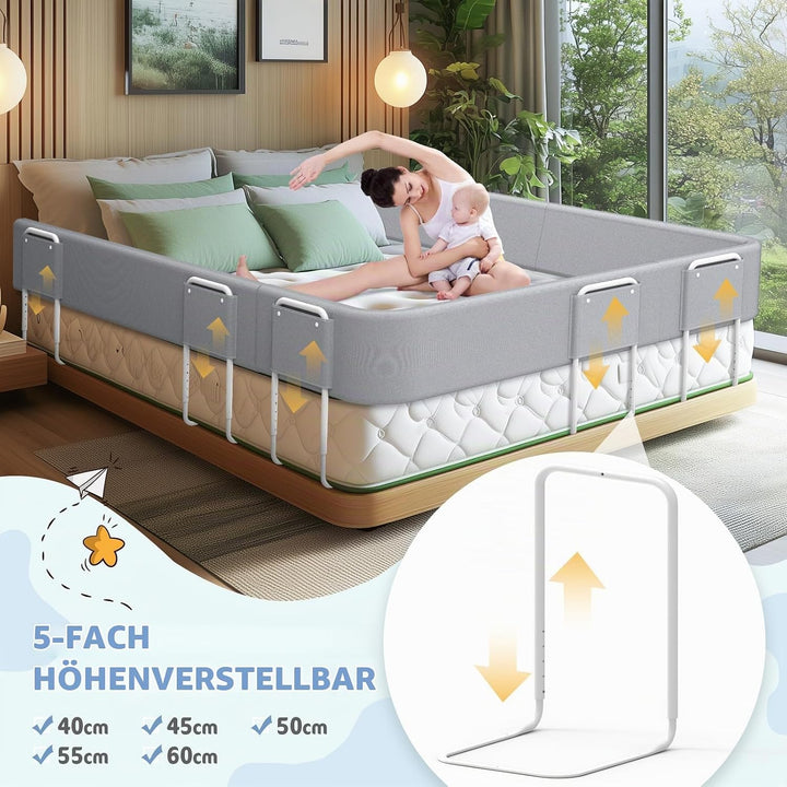 Bettgitter für Kinder – Rausfallschutz und Bettkantenschutz für Babybett und Kinderbett, Höhenverste