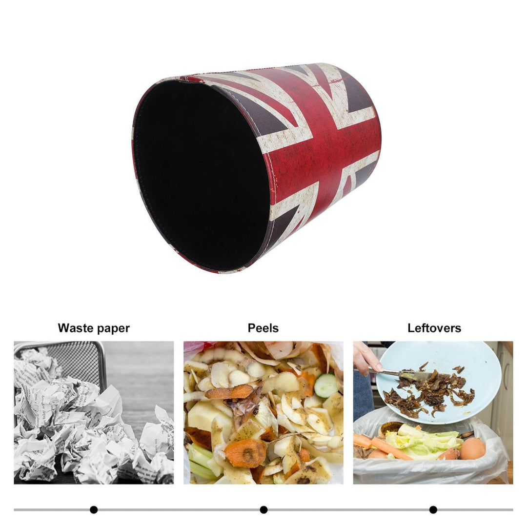 TOPBATHY PU Leder Abfallkorb Haushalt Antik England Muster Mülleimer ohne Deckel Papierbehälter für