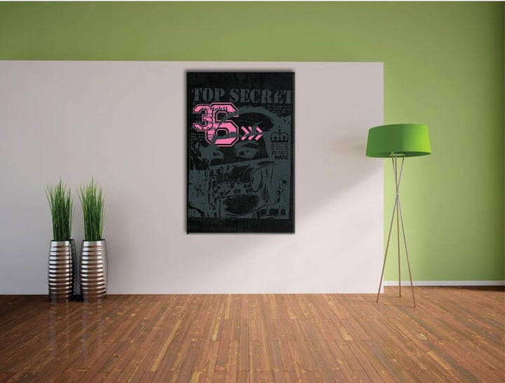 Dark Top secret black Bild auf Leinwand, XXL riesige Bilder fertig gerahmt mit Keilrahmen, Kunstdruc