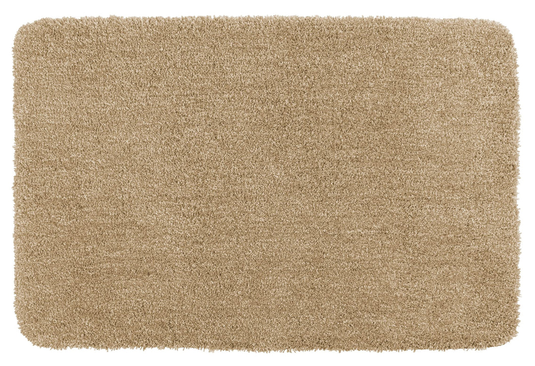 WENKO Badteppich Mélange Sand, 70 x 120 cm - Badematte, sicher, flauschig, fusselfrei, Polyester, 70