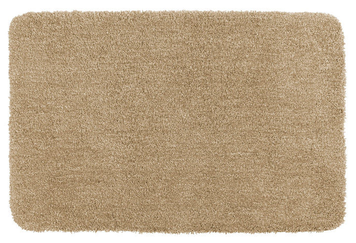 WENKO Badteppich Mélange Sand, 70 x 120 cm - Badematte, sicher, flauschig, fusselfrei, Polyester, 70