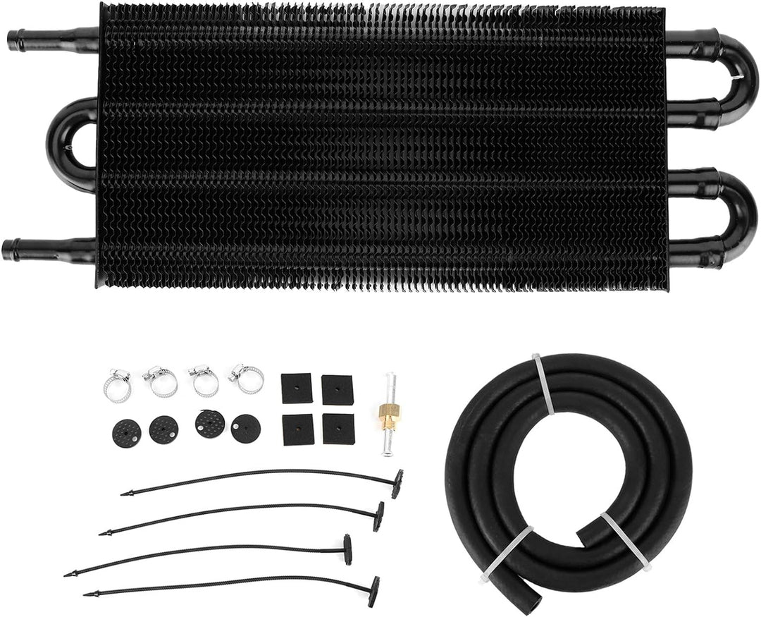 BOROCO Universal-Ölkühler-Kühler-Kit, 4-reihiges Aluminium-Ölkühler-Getriebe-Servolenkungs-Kühler-Ko