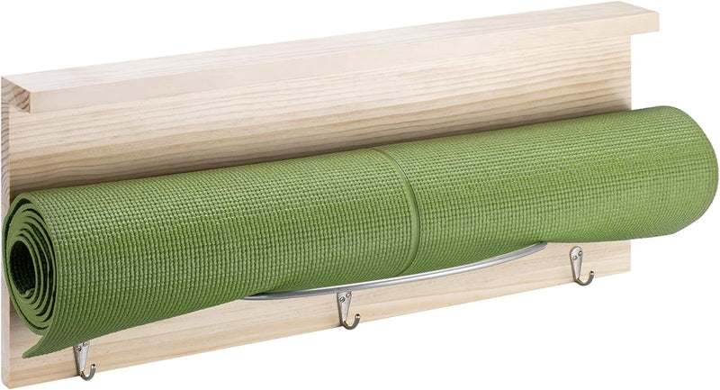 Navaris Hängeregal für Yogamatte aus Holz - 60 x 24,5 cm Wandhalterung mit Haken und Ablage - Halter