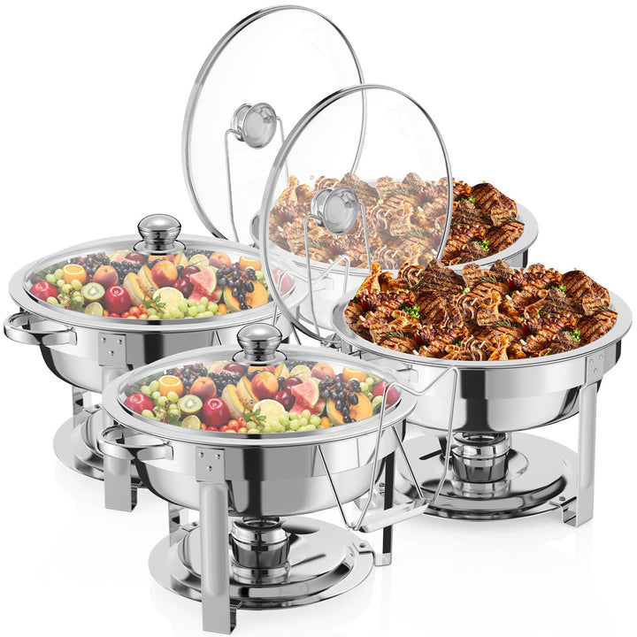 NArra 4er-Pack rundes 6L-Chafing-Dish-Buffet-Set, Speisenwärmer mit Glasabdeckung, Buffetwärmer, Buf