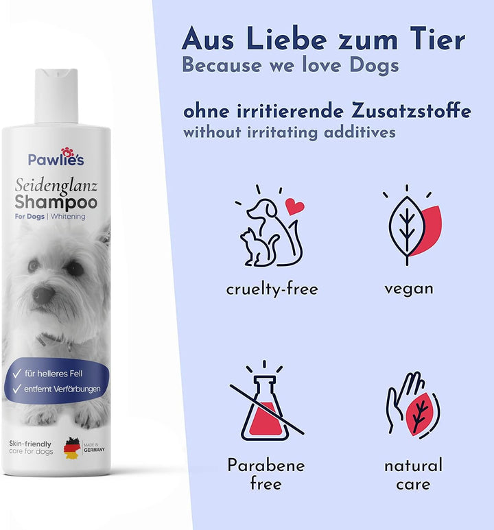 Pawlie's Hundeshampoo Weisses Fell - Aufhellende Fellpflege | Bei Tränenflecken, Vergilbungen & Schm