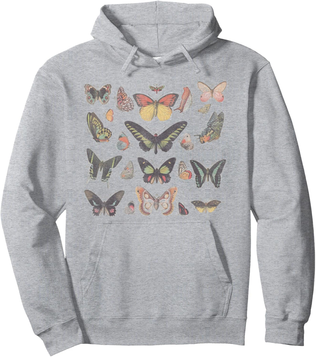 Trendy Collage Of Butterflies Distressed Pullover Hoodie