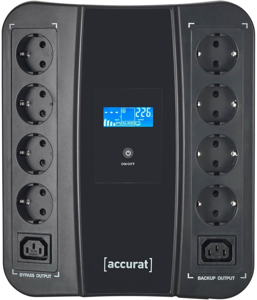 Accurat UPS Unterbrechungsfrei Stromversorgung Flux850-850VA/510W, AVR, LCD, AC, 2 Schuko-Steckdose,