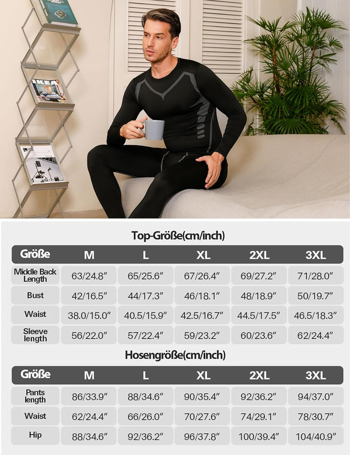 Terecey Thermounterwäsche Herren Winter Thermo Unterwäsche Set Fussball Funktionsunterwäsche Innenfl