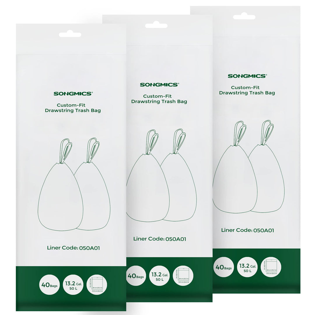 SONGMICS Müllbeutel mit Zugband, Müllsäcke für 50 Liter Mülleimer, Mülltüten für Küchenmülleimer, Co