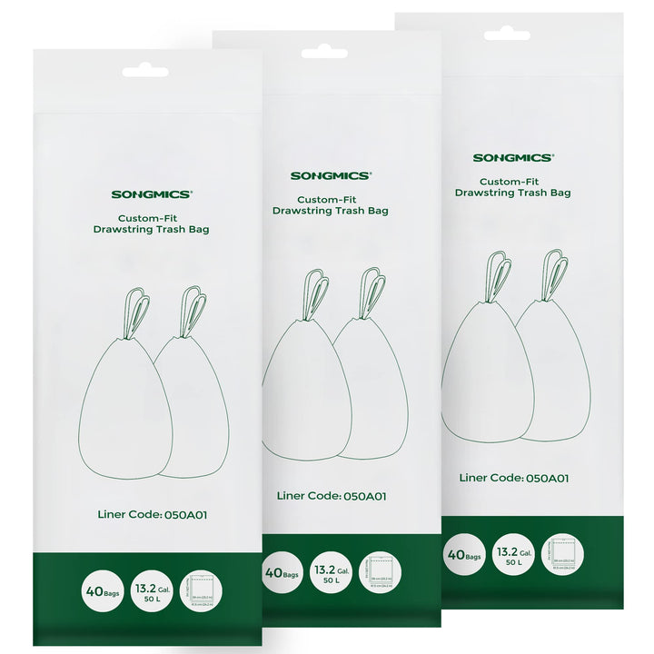 SONGMICS Müllbeutel mit Zugband, Müllsäcke für 50 Liter Mülleimer, Mülltüten für Küchenmülleimer, Co