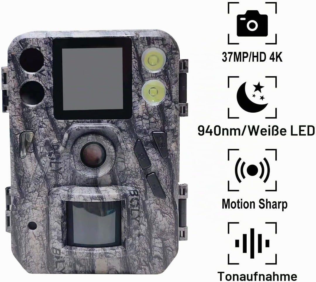 Mini-Wildkamera,2.7K 37MP Jagdkamera 1.44 LCD-Display, Bewegungssensor, Nachtsicht, Grün Farbfotos i