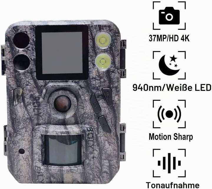 Mini-Wildkamera,2.7K 37MP Jagdkamera 1.44 LCD-Display, Bewegungssensor, Nachtsicht, Grün Farbfotos i