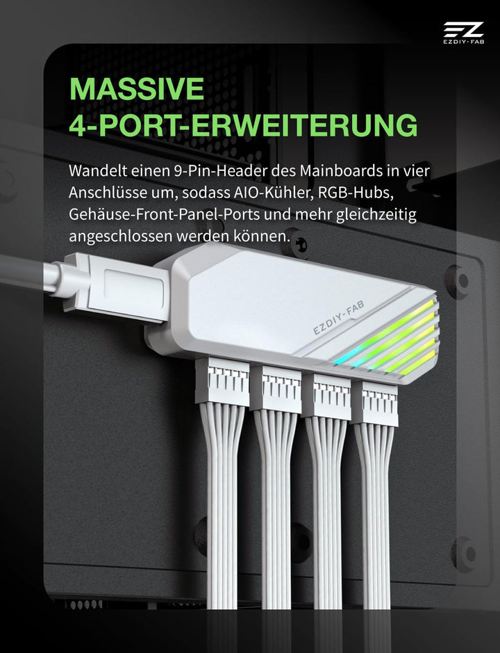 EZDIY-FAB MH01 Interner USB 2.0 9Pin Hub,4-Port Header Erweiterung,Weiss | 4-Port-Header-Erweiterung