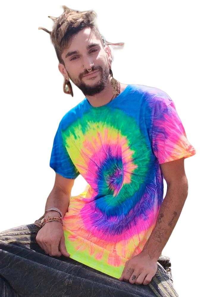 Batik T-Shirt Neon Rainbow Festival Hippie Goa Psytrance (L), L