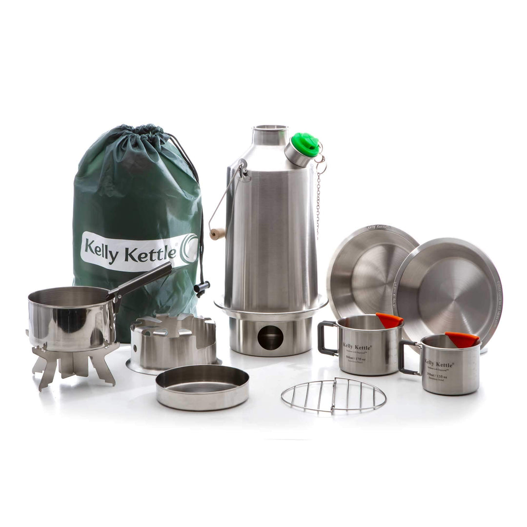 Kelly Kettle Base Camp Camping-Koch-Ausrüstung mit 1,6 l Edelstahl-Wasserkessel &