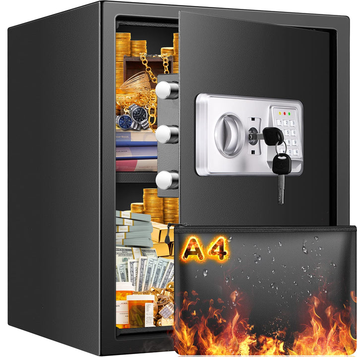 45L Safe Tresor Feuerfest mit Feuerfester Wasserdichter Dokumententasche, Digitaler Tresor mit Herau