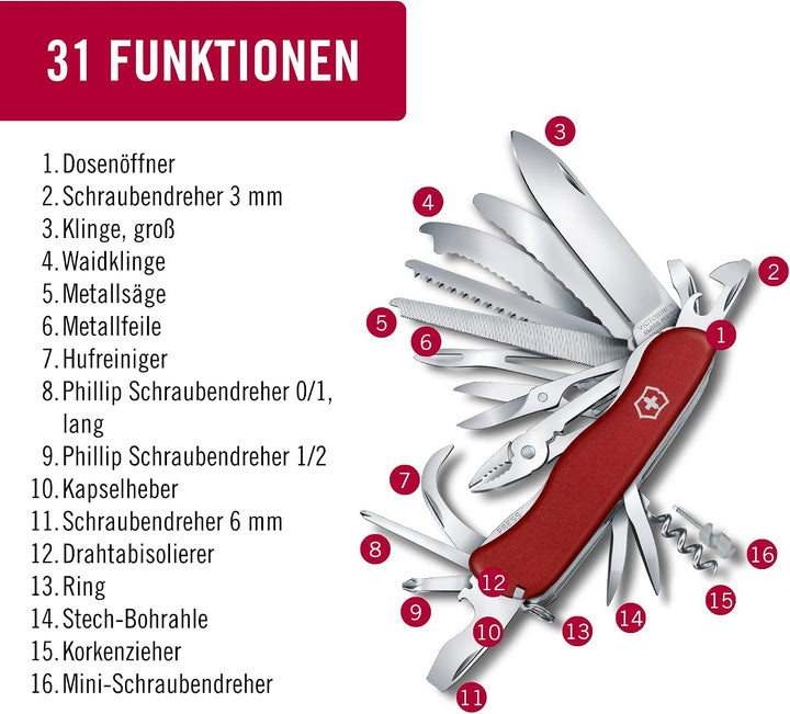 Victorinox, Schweizer Taschenmesser, Work Champ XL, Multitool, 31 Funktionen, Klinge, gross, Korkenz