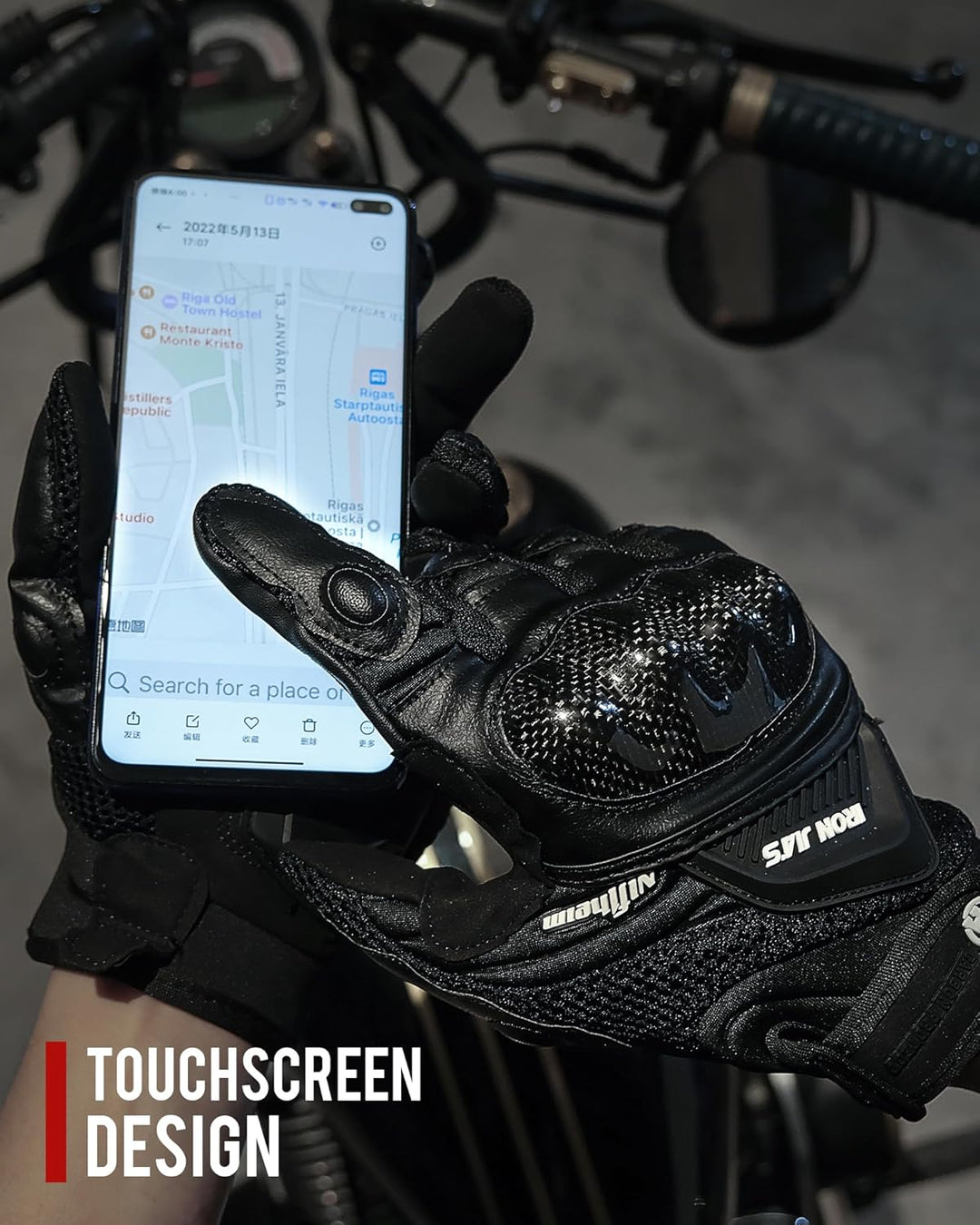 Motorradhandschuhe Atmungsaktive Motorradhandschuhe Leder Vollfinger Knöchelschutzpolster Touchscree