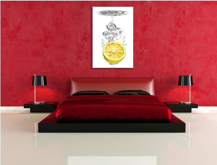 ins Wasser gefallene Zitrone schwarz/weiss Format: 120x80 auf Leinwand, XXL riesige Bilder fertig ge