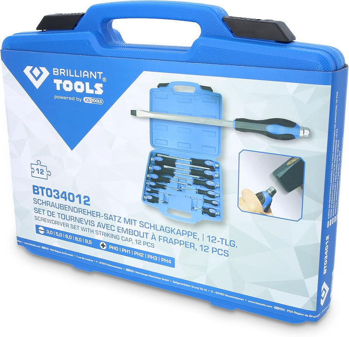 BRILLIANT TOOLS BT034012 Schraubendreher-Satz mit Schlagkappe, 12-tlg [Powered by KS TOOLS]